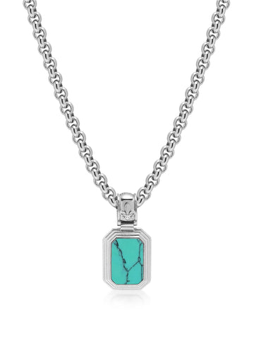 Nialaya Men's Necklace Men's Sterling Silver Necklace with Two-in-One Turquoise & Black Onyx Pendant Men's Sterling Silver Necklace with Two-in-One Turquoise & Black Onyx Pendant